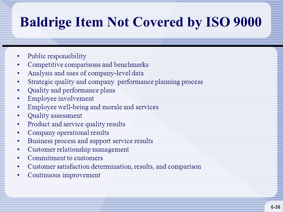 Compare and contrast iso 9000 and malcolm baldrige national quality award